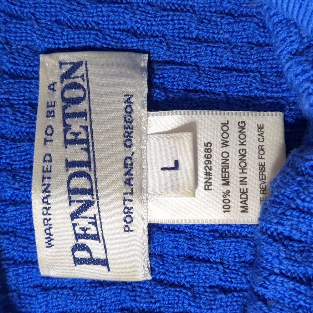 Pendleton 100% Merino Wool Short Sleeve Sweater Size Large Crew Neck Blue Top - Picture 8 of 9